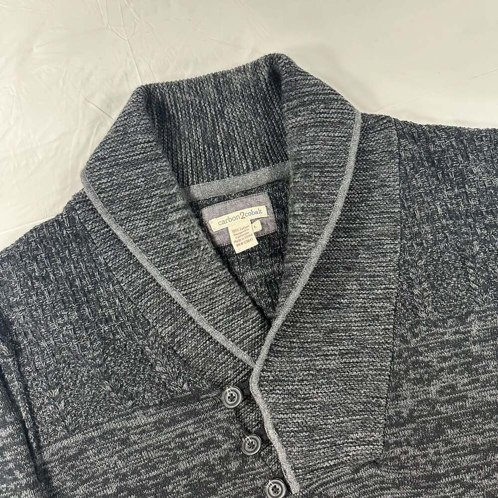 Carbon2Cobalt Men Gray Shawl Collar Pullover Knit Sweater Elbow Patches L